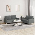 vidaXL, vidaXL 2-tlg. Sofagarnitur mit Kissen Dunkelgrau Stoff