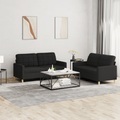 vidaXL, vidaXL 2-tlg. Sofagarnitur mit Kissen Schwarz Stoff