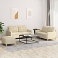 vidaXL, vidaXL 3-tlg. Sofagarnitur mit Kissen Creme Stoff