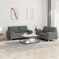 vidaXL, vidaXL 2-tlg. Sofagarnitur mit Kissen Dunkelgrau Stoff