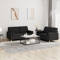 vidaXL, vidaXL 2-tlg. Sofagarnitur mit Kissen Schwarz Stoff