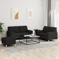 vidaXL, vidaXL 3-tlg. Sofagarnitur mit Kissen Schwarz Stoff