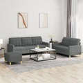 vidaXL, vidaXL 3-tlg. Sofagarnitur mit Kissen Dunkelgrau Stoff