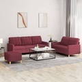 vidaXL, vidaXL 3-tlg. Sofagarnitur mit Kissen Weinrot Stoff