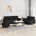 vidaXL, vidaXL 3-tlg. Sofagarnitur mit Kissen Schwarz Stoff