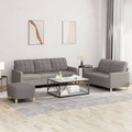 vidaXL, vidaXL 3-tlg. Sofagarnitur mit Kissen Taupe Stoff