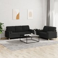 vidaXL, vidaXL 2-tlg. Sofagarnitur mit Kissen Schwarz Stoff