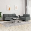 vidaXL, vidaXL 2-tlg. Sofagarnitur mit Kissen Dunkelgrau Stoff