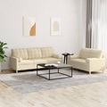 vidaXL, vidaXL 2-tlg. Sofagarnitur mit Kissen Creme Stoff