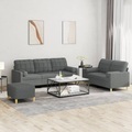 vidaXL, vidaXL 3-tlg. Sofagarnitur mit Kissen Dunkelgrau Stoff