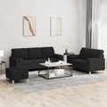 vidaXL, vidaXL 3-tlg. Sofagarnitur mit Kissen Schwarz Stoff