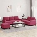 vidaXL, vidaXL 3-tlg. Sofagarnitur mit Kissen Weinrot Samt