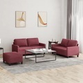 vidaXL, vidaXL 3-tlg. Sofagarnitur mit Kissen Weinrot Stoff