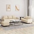 vidaXL, vidaXL 3-tlg. Sofagarnitur mit Kissen Creme Stoff