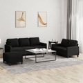 vidaXL, vidaXL 3-tlg. Sofagarnitur mit Kissen Schwarz Stoff