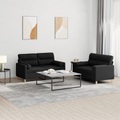 vidaXL, vidaXL 2-tlg. Sofagarnitur mit Kissen Schwarz Stoff