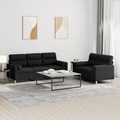 vidaXL, vidaXL 2-tlg. Sofagarnitur mit Kissen Schwarz Stoff