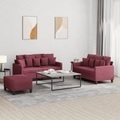 vidaXL, vidaXL 3-tlg. Sofagarnitur mit Kissen Weinrot Stoff