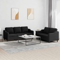 vidaXL, vidaXL 2-tlg. Sofagarnitur mit Kissen Schwarz Stoff