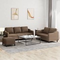 vidaXL, vidaXL 3-tlg. Sofagarnitur mit Kissen Braun Stoff