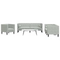 vidaXL, vidaXL 3-tlg. Chesterfield-Sofa-Set mit Nackenrollen Hellgrau Samt