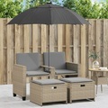 vidaXL, vidaXL Gartensofa 2-Sitzer Sonnenschirm und Hocker Beige Poly-Rattan
