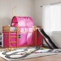 vidaXL, vidaXL Etagenbett mit Rutsche und Gardinen Rosa 90x200 cm
