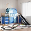 vidaXL, vidaXL Etagenbett mit Rutsche und Gardinen Blau 80x200 cm
