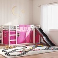vidaXL, vidaXL Etagenbett mit Rutsche und Gardinen Rosa 90x200 cm