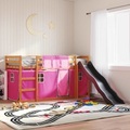 vidaXL, vidaXL Etagenbett mit Rutsche und Gardinen Rosa 80x200 cm