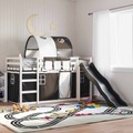 vidaXL, vidaXL Etagenbett mit Rutsche und Gardinen Weiß und Schwarz 80x200 cm