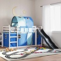vidaXL, vidaXL Etagenbett mit Rutsche und Gardinen Blau 80x200 cm
