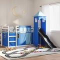 vidaXL, vidaXL Etagenbett mit Rutsche und Gardinen Blau 90x190 cm