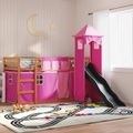 vidaXL, vidaXL Etagenbett mit Rutsche und Gardinen Rosa 90x190 cm