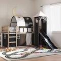 vidaXL, vidaXL Etagenbett mit Rutsche und Gardinen Weiß und Schwarz 80x200 cm
