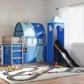 vidaXL, vidaXL Etagenbett mit Rutsche und Gardinen Blau 90x190 cm