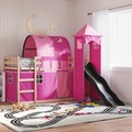 vidaXL, vidaXL Etagenbett mit Rutsche und Gardinen Rosa 90x190 cm