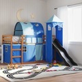 vidaXL, vidaXL Etagenbett mit Rutsche und Gardinen Blau 90x190 cm