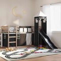 vidaXL, vidaXL Etagenbett mit Rutsche und Gardinen Weiß und Schwarz 90x200 cm