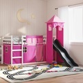 vidaXL, vidaXL Etagenbett mit Rutsche und Gardinen Rosa 90x200 cm