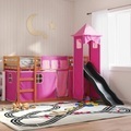vidaXL, vidaXL Etagenbett mit Rutsche und Gardinen Rosa 90x200 cm