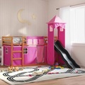 vidaXL, vidaXL Etagenbett mit Rutsche und Gardinen Rosa 80x200 cm