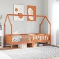 vidaXL, vidaXL Kinderbett Hausbett Wachsbraun 90x190 cm Massivholz Kiefer