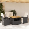 vidaXL, vidaXL 4-tlg. Garten-Essgruppe mit Kissen Schwarz Poly Rattan