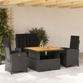 vidaXL, vidaXL 4-tlg. Garten-Essgruppe mit Kissen Schwarz Poly Rattan