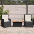 vidaXL, vidaXL 3-tlg. Garten-Lounge-Set mit Kissen Schwarz Poly Rattan