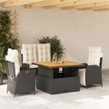 vidaXL, vidaXL 4-tlg. Garten-Essgruppe mit Kissen Schwarz Poly Rattan