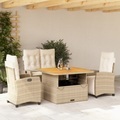 vidaXL, vidaXL 4-tlg. Garten-Essgruppe mit Kissen Beige Poly Rattan