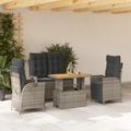 vidaXL, vidaXL 4-tlg. Garten-Essgruppe mit Kissen Grau Poly Rattan