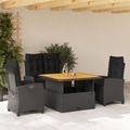 vidaXL, vidaXL 4-tlg. Garten-Essgruppe mit Kissen Schwarz Poly Rattan